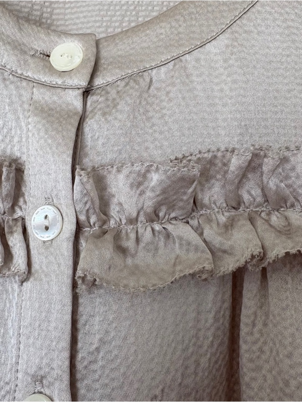 J.Crew Taupe Textured Ruffle Silk Short Sleeve Blouse - Size 2